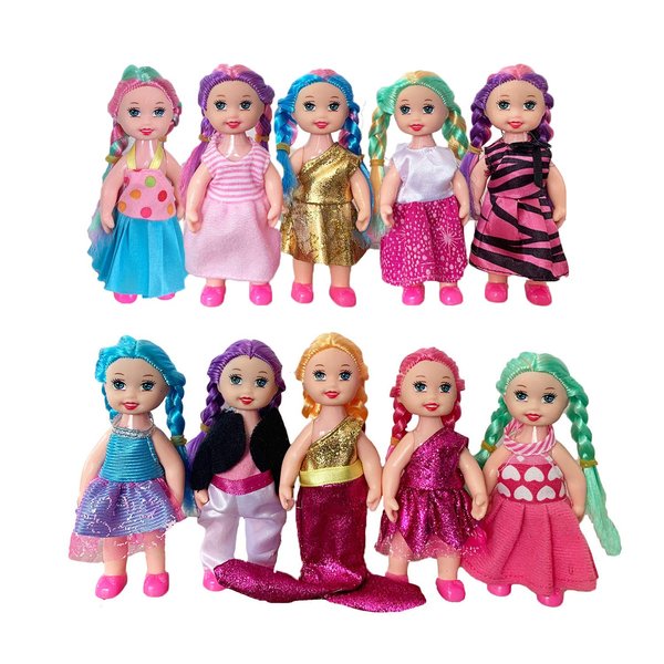 JING SHOW BUSSINESS 10 Sets Doll Clothes for 4 inch Mini Doll ，Include 10 Pieces Girl Mini Dolls, 10 Sets Handmade Doll Clothes and 10 Pairs of Doll Shoes