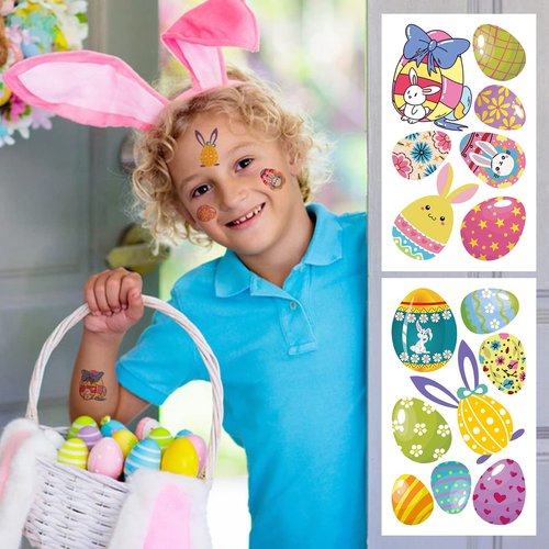 80+ Pieces Easter Egg Tattoos for Kids, 10 Sheets Easter Bunny Egg Tattoo Stickers for Easter Party Decorations Favors Supplies
