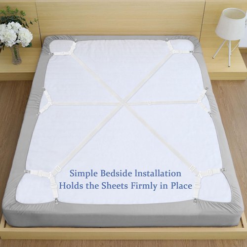 Tuyeabc Bed Sheet Holder Straps, 3 Set/12 Ways, Adjustable Crisscross Bed Sheet Clips, Elastic Bands Suspenders Keeping Fitted Bedsheet in Place for Twin Queen King Mattress, Bed Sheet Fasteners