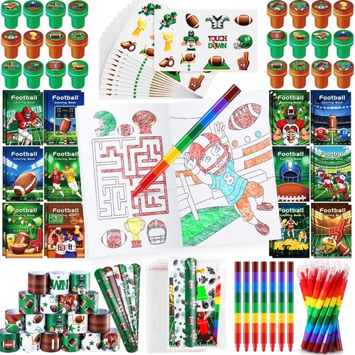 BenLouis 84Pcs Football Party Favors Sports Football Theme Birthday Party Favors Coloring Books Bulk for Kids Super Football Bowl Party Team Gift Goodie Bag Fillers Classroom games Rewards Supplies