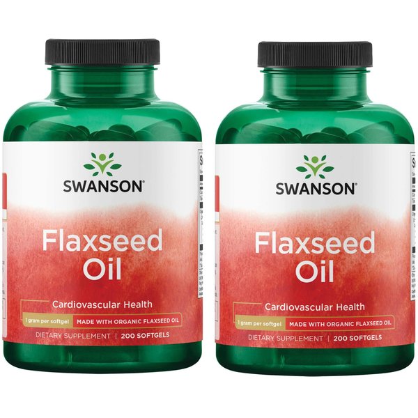 Swanson Flaxseed Oil Made with Organic Flaxseed Oil 1 g 200 Sgels 2 Pack