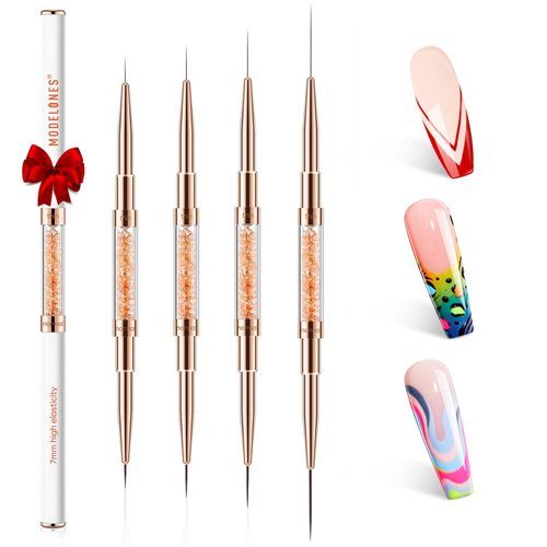 modelones Nail Art Brushes, Super Fine Thin Liner Nail Brush Set Sizes 7/11/15/20mm for Nail Gel Polish Painting Designs with Acrylic Rhinestone Handle for Easter Basket Stuffers