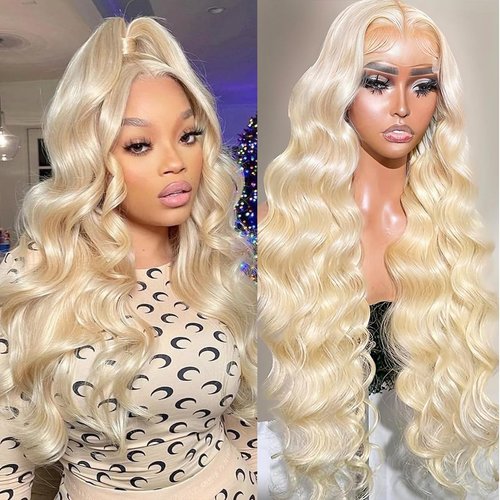 DPQDPQ 26 Inch 613 Lace Front Wig Human Hair Wigs for Women 200% Density Blonde Wig Human Hair 13x6 Body Wave Lace Front Wigs Human Hair Pre Plucked HD Transparent Lace Bleached Knots with Baby Hair