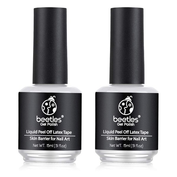 beetles Gel Polish Latex Liquid 2 * 15ml Nail Simple Peel off Cuticle Guard for Nail Polish Nail Art Liquid Latex Barrier Protector White Gel Polish Manicure Nails Design for women
