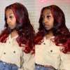 Nicy Ombre Highlight 99J Burgundy Colored Body Wave Lace Front Human Hair Wigs Glueless HD Transparent Red Frontal t parting wig(20inch, T Parting Wig)