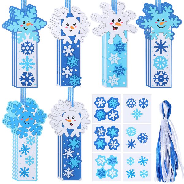 Briwooody 24 Sets Winter Bookmark Craft Kits DIY Christmas Snowflake Bookmarks Ornaments Art Sets Winter Snowflake Crafts for Kids Holiday Classroom Activities Party Favors