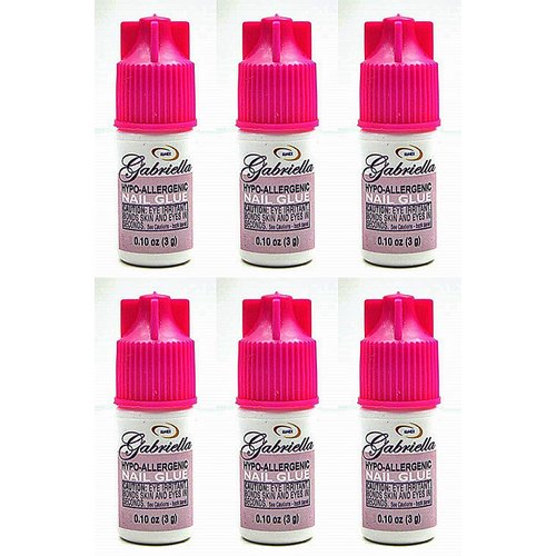 Gabriella Hypo-Allergenic Maximum Spee Nail Glue .Net Wt. 0.10 oz (3g), Fast Drying Adhesive for Glue-On Nails & Repairs(6 Pack)