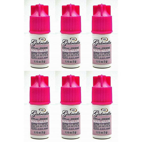 Gabriella Hypo-Allergenic Maximum Spee Nail Glue .Net Wt. 0.10 oz (3g), Fast Drying Adhesive for Glue-On Nails & Repairs(6 Pack)