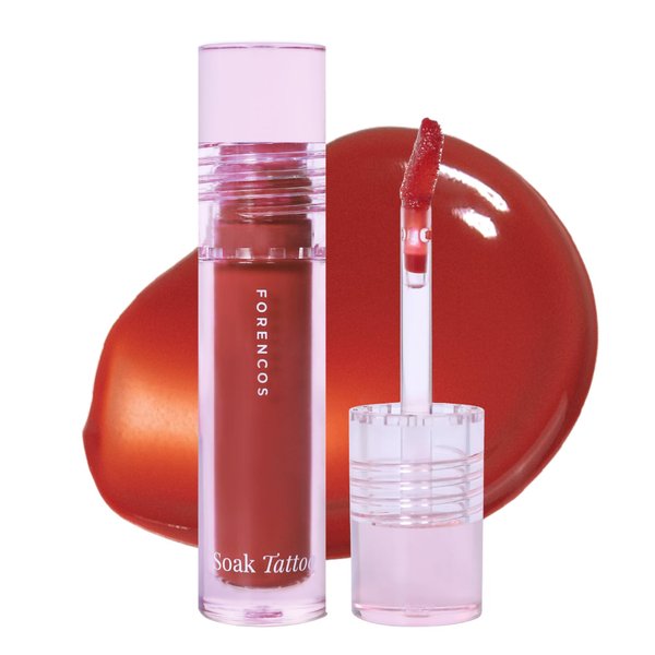 FORENCOS Soak Vegan Lip Tint/Stain, Water Gel Formula, Weightless & Non-sticky Finish, Vivid Color, Smudge-proof, Cruelty-Free, Korean Makeup, Waterproof, 0.11 oz (06 Mari)