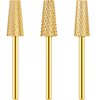 3 Pieces Tapered Barrel Carbide Nail Drill Bit, 3 Sizes Carbide Nail Drill Bit Acrylic Nail File Drill Bit Cuticle Drill Bits, Nail Art Tools for Gel Nails Manicure Pedicure (Gold)