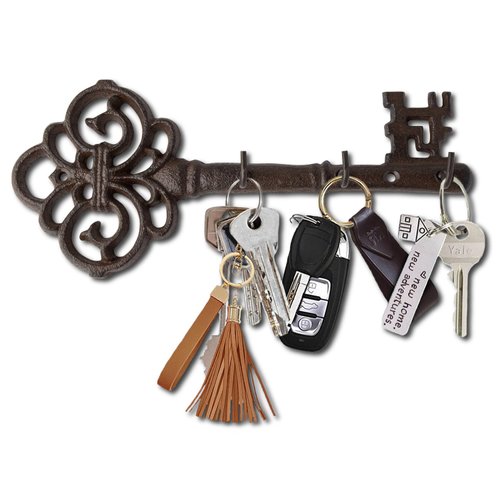 Comfify Key Holder for Wall - Cast Iron Skeleton Key - Decorative Farmhouse Rustic Wall Mount Key Organizer - 3 Key Hooks - Vintage Key Rack for Entryway with Screws & Anchors – 10.8 x 4.7