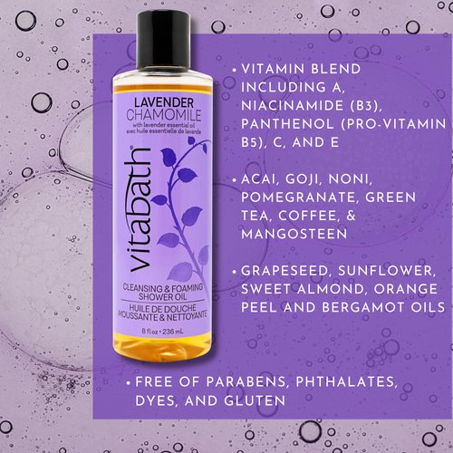 Vitabath Lavender Chamomile Cleansing & Foaming Shower Oil Nourishing Body Wash & Hydrate Daily Essential Dry Skin Quench for Women & Men - 8 fl oz