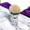 Parker 100% Silvertip Badger Bristle Shaving Brush–Chrome Handle with 3-Band-Silvertip Badger Hair Bristles – Extra Dense and Soft Bristles –Parker Shaving Brush Stand Included