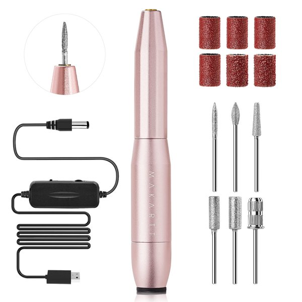 Makartt Portable Nail Drill Machine 20000RPM Electric Nail File Eirenee Professional E Filer Manicure Tool Set with 6pcs Nail Drill Bits for Acrylic Nails Gel Polish Removing, Nail Tech Home DIY Use