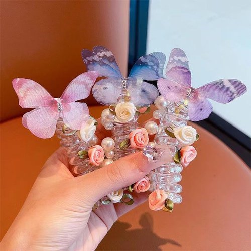 Braided Telephone Wire Hair Bands Butterfly pearl telephone cord scrunchie Ponytail Spiral Elastic No Crease Fixed Hair Ropefor Women Girl Accessory
