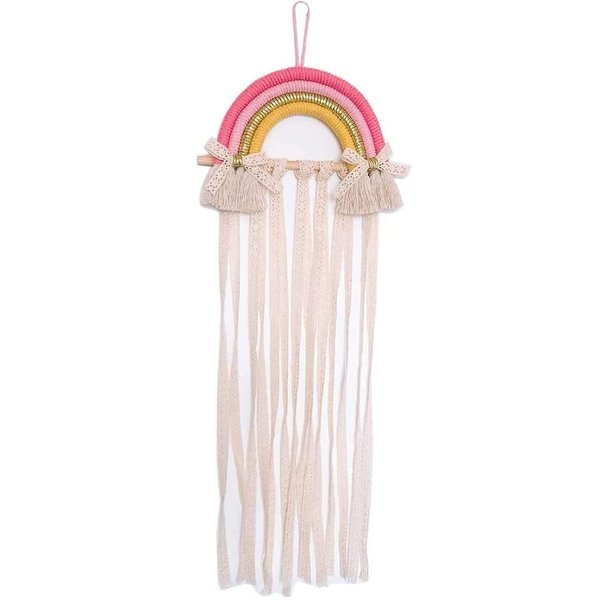 UKYLIN Bow Holder for Girls Hair Bows, Hair Clips Holder Rainbow Bow Organizer Hair Accessories Storage Wall Hanging Decoration for Girls Room Bedroom Living Room (Pink)