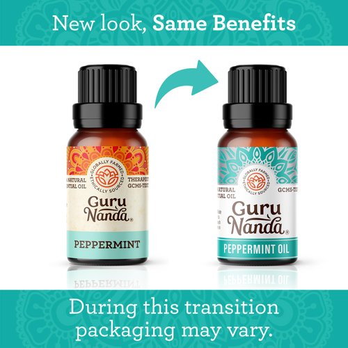 GuruNanda Peppermint Essential Oil, 100% Pure, Natural & Undiluted Aromatherapy Oil for Diffusers & DIY Recipes, Promotes Mental Clarity (3x1 Fl Oz)