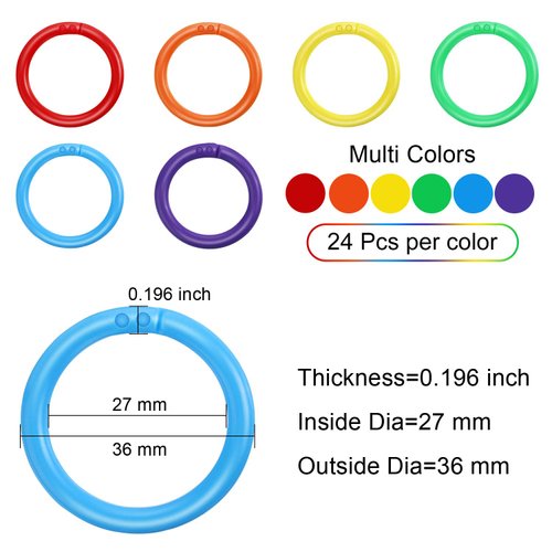 144 Pieces Plastic Binder Rings Plastic Loose Leaf Rings Multi-Color Plastic Book Rings Flexible for Cards, Document Stack and Swatches Organization School Home, or Office Use, 6 Colors (27 mm)