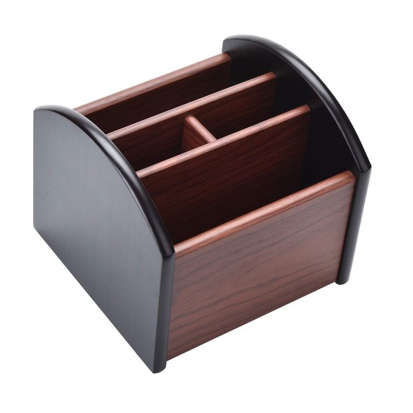Siveit Wooden Desk Organizer, 4 Compartment Revolving Wood Desktop Organizer Office Supplies Rotating Remote Control Caddy Holder (Desk Organizer-4)