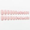 Pink French Tip Press on Nails Short Medium Square Fake Nails Thick Full Cover Glue on Nails Cute Pearl Bow Designs Natural Fit False Nails Stick on Nails for Women Girls Acrylic Manicure Salon 24Pcs