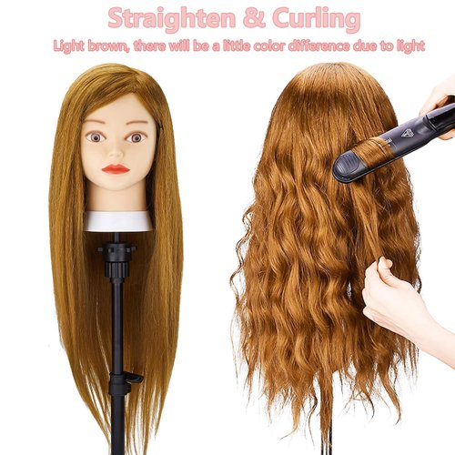 SZCY LLC Mannequin Head with Hair 80% Human Hair Straight 24-26" Doll Head with Hair Cosmetology Mannequin Head Human Hair for Hairdresser with Clamp Holder and Tools