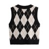 SweatyRocks Women's Plaid Geo Sleeveless V Neck Knit Crop Top Sweater Vest Black Beige M