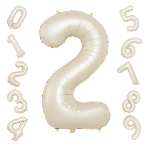 40 Inch Cream Number 2 Balloon, Beige Large 2nd Birthday Balloons, Digital 2 Cream White Giant 2 Foil Balloon Helium for Boys Girls 2nd Birthday Decorations Anniversary Baby Shower Party Supplies