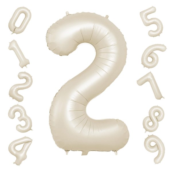 40 Inch Cream Number 2 Balloon, Beige Large 2nd Birthday Balloons, Digital 2 Cream White Giant 2 Foil Balloon Helium for Boys Girls 2nd Birthday Decorations Anniversary Baby Shower Party Supplies