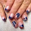 4th of July Press on Nails Medium Square Fake Nails Red Blue White French Tip False Nails Press ons Stars Silver Glitter Glue on Nails Glossy Artificial Independence Day for Girls 24Pcs