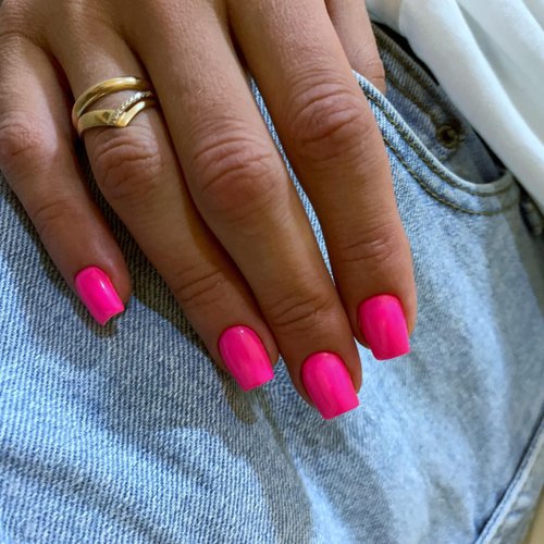 Hot Pink Press on Nails Short Nails for Women,KXAMELIE Square Glue on Nails Short Fake Nails Solid Color Acrylic Nails glue on Thick& Natural False Nails Gel Nails Set for Mani