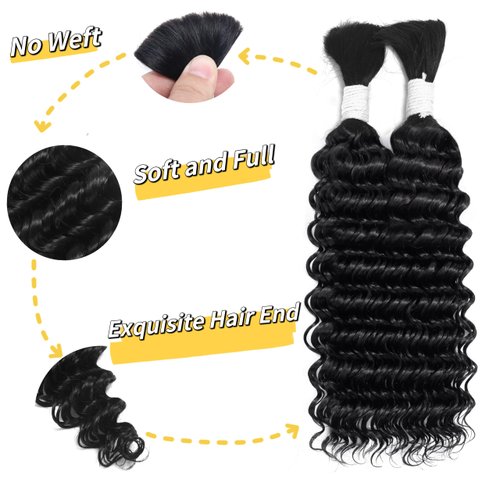 Deep Wave Bulk Human Hair Braiding Hair 100 percent Human Hair Unprocessed Brazilian Virgin Hair for Human Hair Extensions 2 Braids Per of 1 pack 100g 20 Inch Human Hair for Micro braiding No Weft