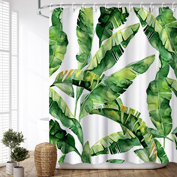 LIVILAN Green Shower Curtain, Tropical Shower Curtain, Plant Shower Curtain, Leaf Shower Curtain, Botanical Shower Curtain, Jungle Shower Curtain Set with 12 Hooks, Bathroom Decor, 72X72 inches