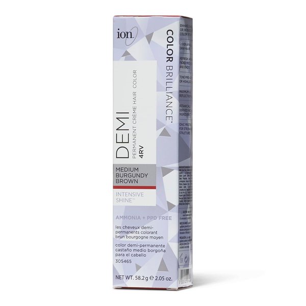 Ion Intensive Shine 4RV Medium Burgundy Brown Demi Permanent Creme Hair Color 4RV Medium Burgundy Brown
