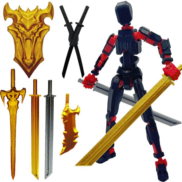 QAONIE 3D Printed 5.54-inch Multi-Jointed Action Figures Dummy13, Full Body Mechanical Movable Toy, Multiple Accessories, Hand Painted Figure, Desk Decoration, Creative Gifts (A-Black)