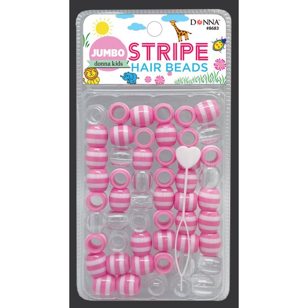 DONNA Jumbo Stripe Plastic Hair Beads, DIY Hair Braiding Plastic Beads for Braid Hair 1pc Quick Beaders for Kids Hair Braids, 1PC Light Pink Color