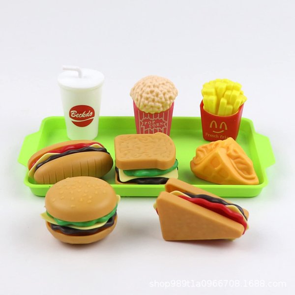 Mbarbs Pretend Fast Play Food Toy Set - Fake Plastic Tray Hamburger Fries Toys Birthday Gifts Set Toy Early Education Skills Development for Boys, Girls, Kids