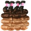Sunber 12A Grade Ombre Bundles Body Wave 3 Bundles Brazilian Virgin Human Hair Bundles Ombre Human Hair Extensions 3 Tone Mixed 1B/4/27 Color (18 20 22）Ombre Body Wave Bundles Mixed Color