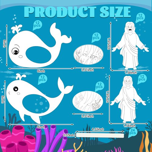 Liliful 24 Pieces Color Your Own Jonah and The Whale Craft Kit for Kids, Sunday School Crafts Religious Crafts Christian Crafts DIY Crafts for Boys Girls Sunday School Activities