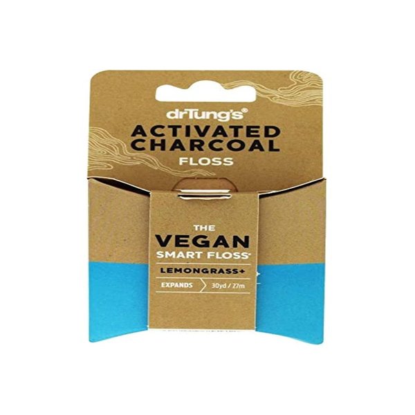 DrTung's Vegan Activated Charcoal Floss - Natural Dental Floss, Gentle on Gums, Expands & Stretches, BPA Free Floss - Lemongrass Flavor (Pack of 1)