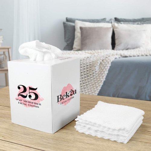 Arkwright Microfiber Makeup Remover Cloths - (Pack of 25) Reusable Makeup Towels in a Tissue Box Dispenser, Facial Towels for Bathroom, 9 x 9 in, White
