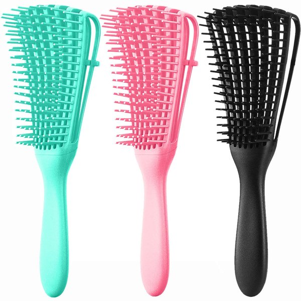 Detangling Brush for Afro America/African Hair Textured 3a to 4c Kinky Wavy/Curly/Wet/Dry/Oil/Thick/Long Hair, Hair Detangler for Beautiful Shiny Curls (3, Pink + Green + Black)