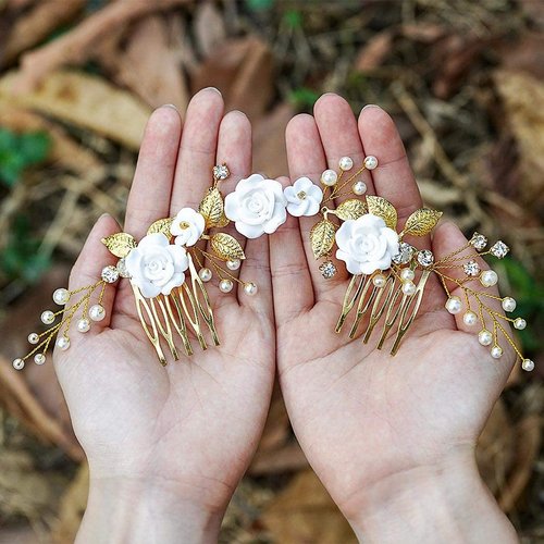 Yean Wedding Flower Hair Comb Pearl Bridal Hair Accessories Crystal Wedding Hair Piece for Women and Girls (Silver)