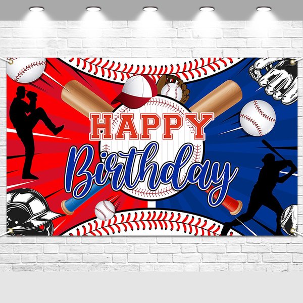 Avezano Baseball Birthday Decorations Baseball Birthday Banner for Boys Teens Sports Baseball Happy Birthday Backdrop 70.8x43.3 inch