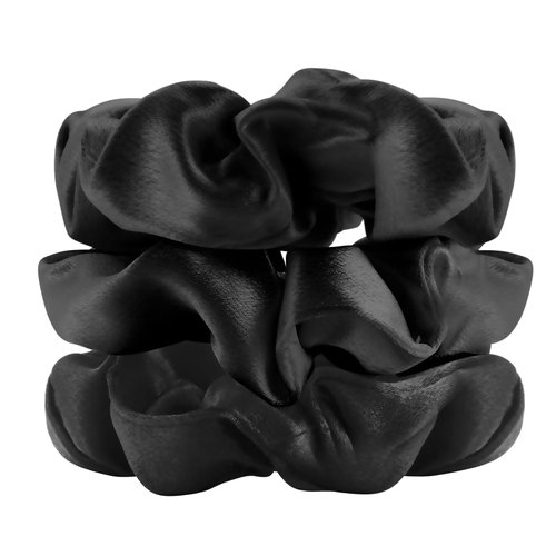 Satin Hair Scrunchies for Women,Satin Hair Ties Softer Than Silk Scrunchies for Hair Sleep,Silk Hair Ties No Damage,Elastics Ponytail Holder,3 Pack Black