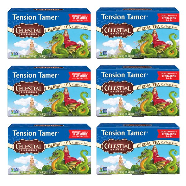 Celestial Seasonings Tension Tamer Herbal Tea, Caffeine Free, 20 Tea Bags Box, (Pack of 6)