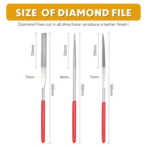 Miniature and Model Files, Includes Diamond File Set (Round, Flat and Triangular, 9 Piece)