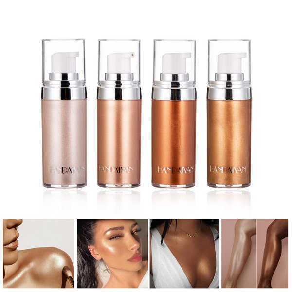 RoseFlower 4 Colors Shimmer Body Oil, Highlighting Liquid illuminate Glow Oil Body Luminizer, Natural Moisturizing, Texture Smooth, Face Serum and Body Moisturizer for Dry Skin (004)