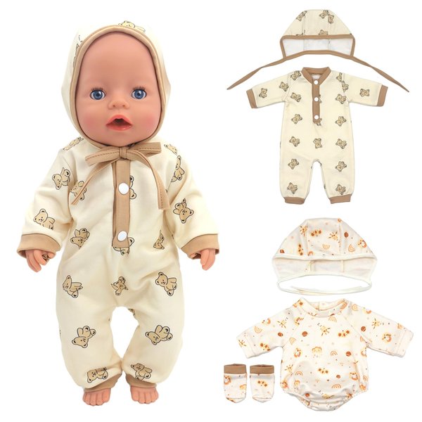 AISITE 2 Sets Baby Doll Clothes 14-16 inch Cartoon Rompers with Hat, Outfits for Reborn Baby Doll Boy and Girl
