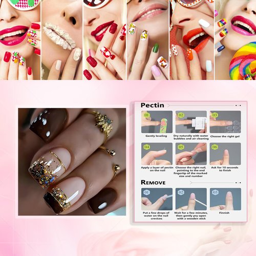 Rchovsam Brown French Press Ons Square Short Fake Nails Gold Glitter Press on Nails Short Brown False Nails Acrylic UñAs AcríLicas Brown Gel Nails Kit for Young Womens 24pcs