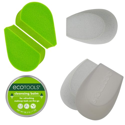 Ecotools Beauty Makeup Sponge Set, 4 Blenders, With Sponge and Brush Cleaner, Includes Travel Accessory Case